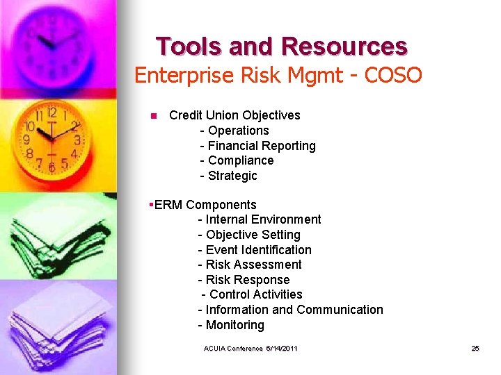 Tools and Resources Enterprise Risk Mgmt - COSO n Credit Union Objectives - Operations