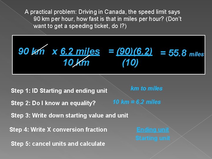 A practical problem: Driving in Canada, the speed limit says 90 km per hour,