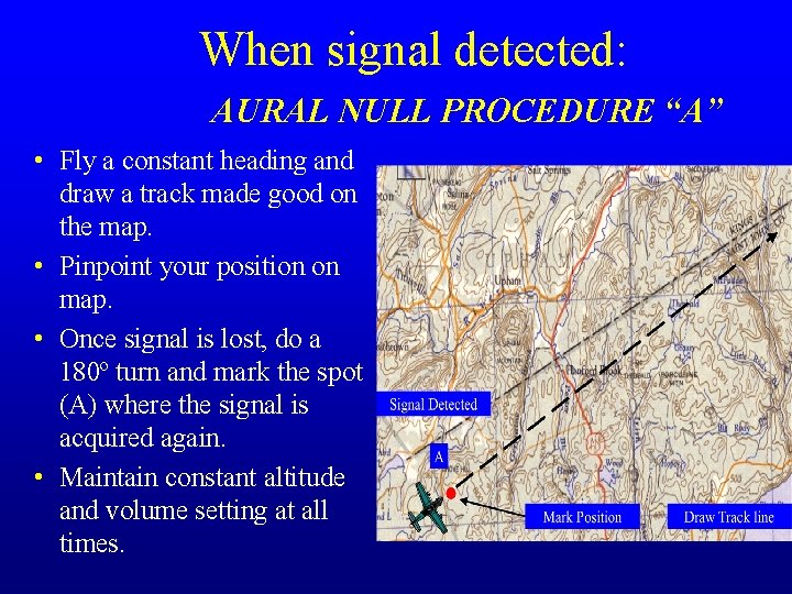 When signal detected: AURAL NULL PROCEDURE “A” • Fly a constant heading and draw