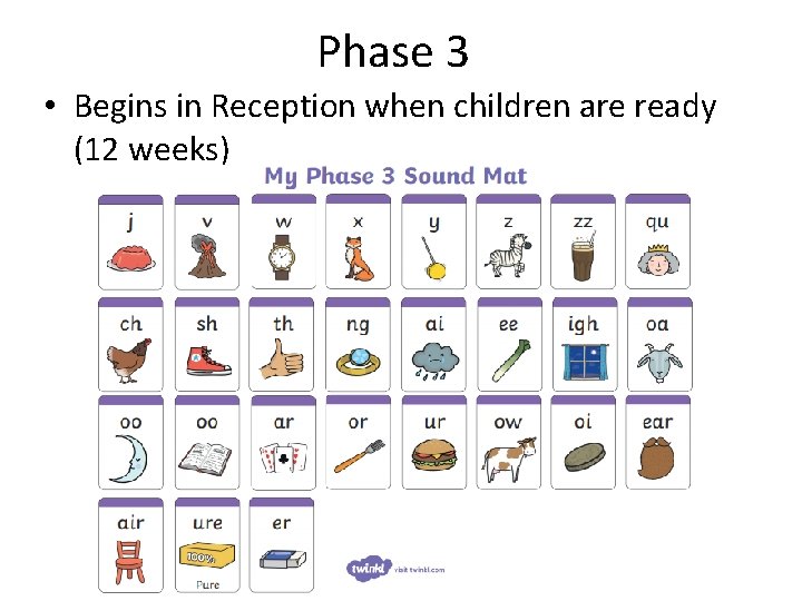 Phase 3 • Begins in Reception when children are ready (12 weeks) 
