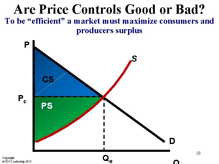 Are Price Controls Good or Bad? To be “efficient” a market must maximize consumers