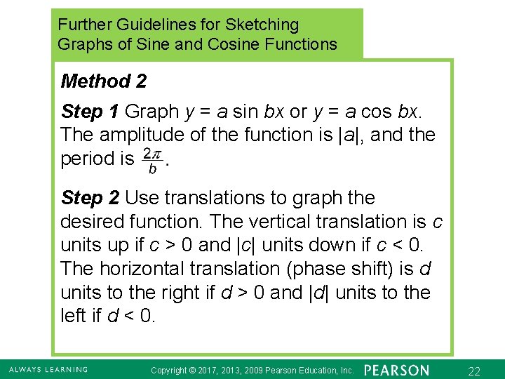 Further Guidelines for Sketching Graphs of Sine and Cosine Functions Method 2 Step 1