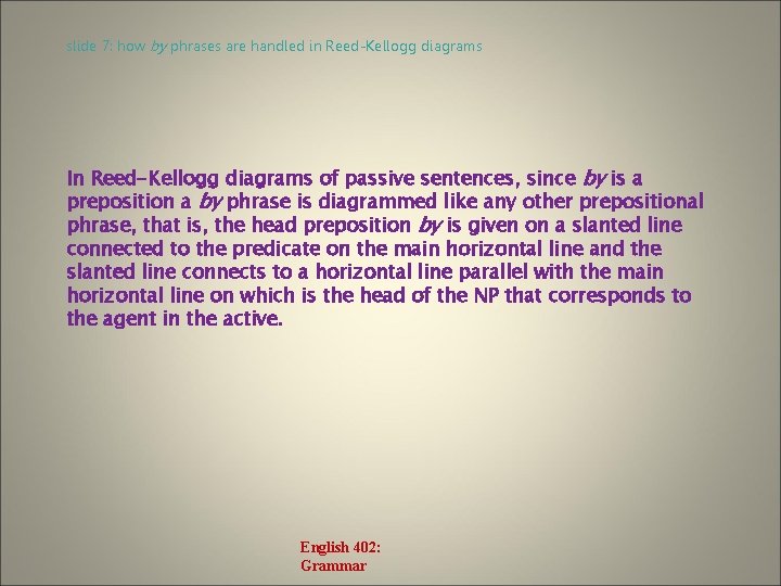 slide 7: how by phrases are handled in Reed-Kellogg diagrams In Reed-Kellogg diagrams of