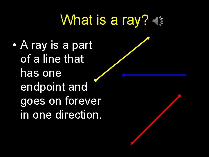 What is a ray? • A ray is a part of a line that