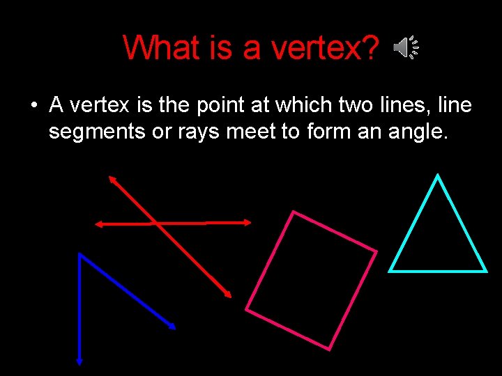 What is a vertex? • A vertex is the point at which two lines,