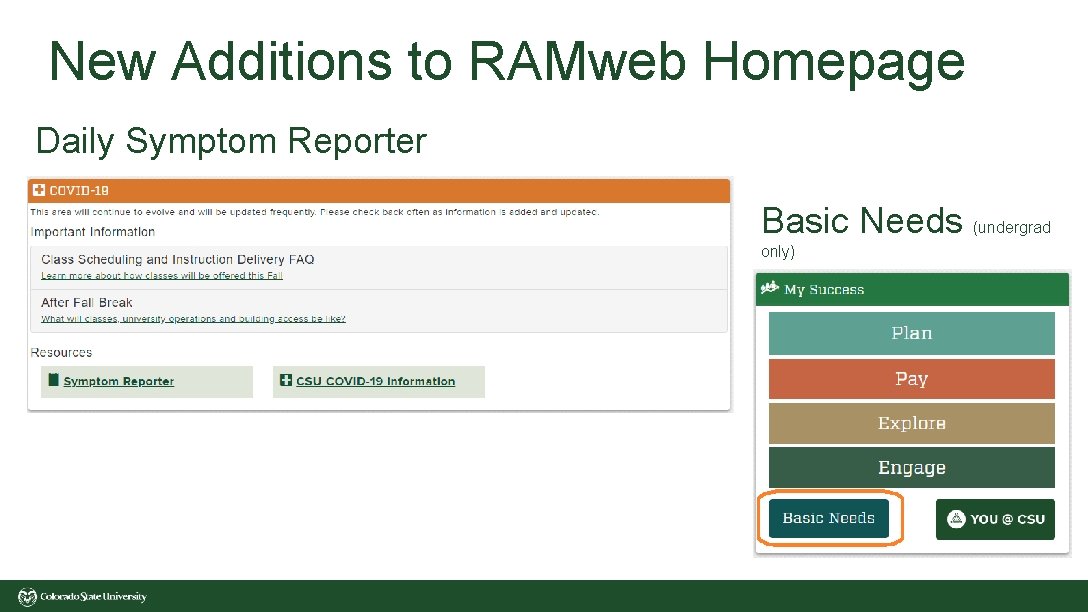New Additions to RAMweb Homepage Daily Symptom Reporter Basic Needs (undergrad only) 