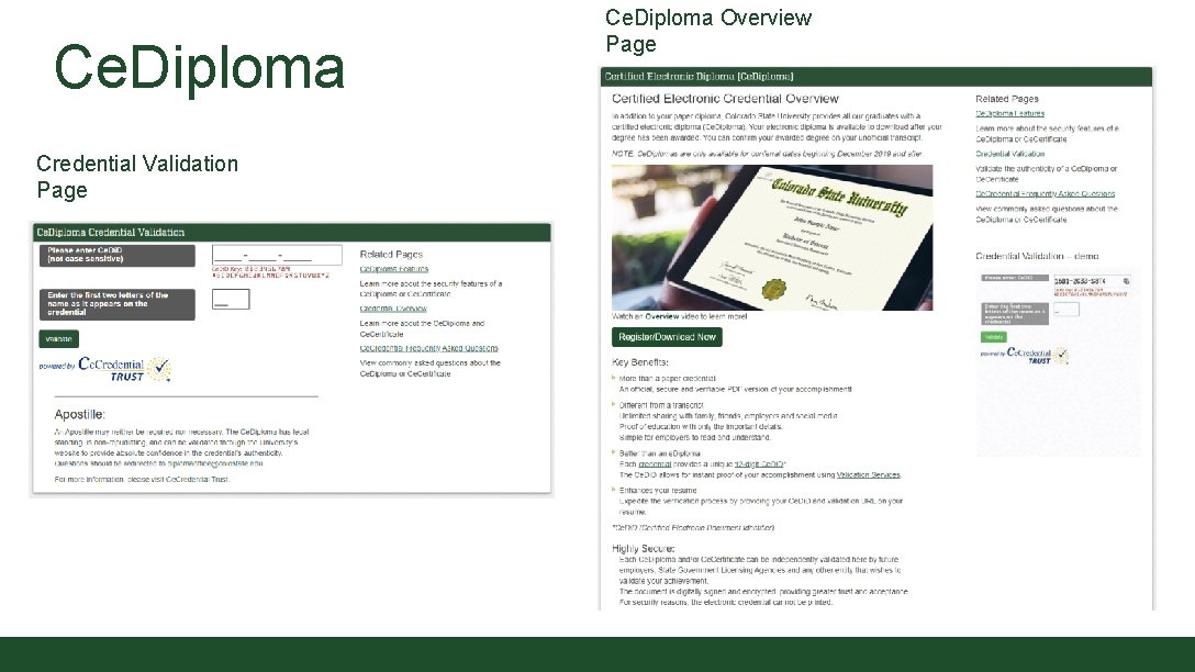 Ce. Diploma Credential Validation Page Ce. Diploma Overview Page 