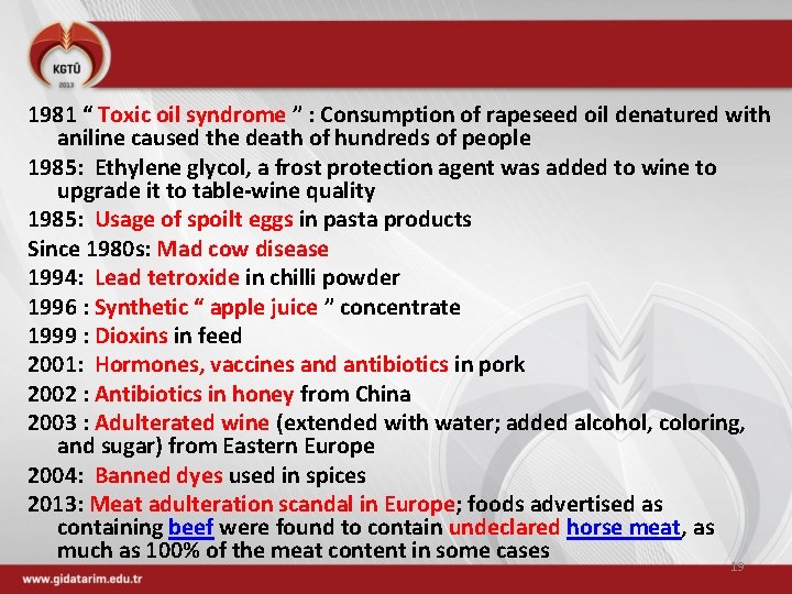 1981 “ Toxic oil syndrome ” : Consumption of rapeseed oil denatured with aniline