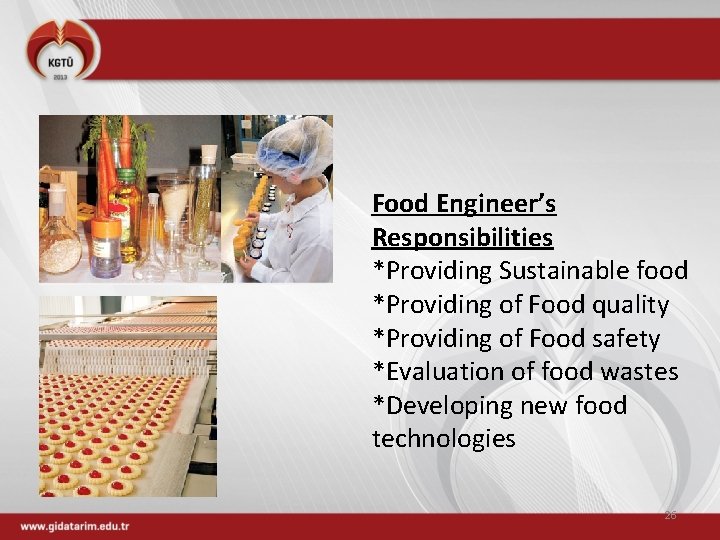 Food Engineer’s Responsibilities *Providing Sustainable food *Providing of Food quality *Providing of Food safety