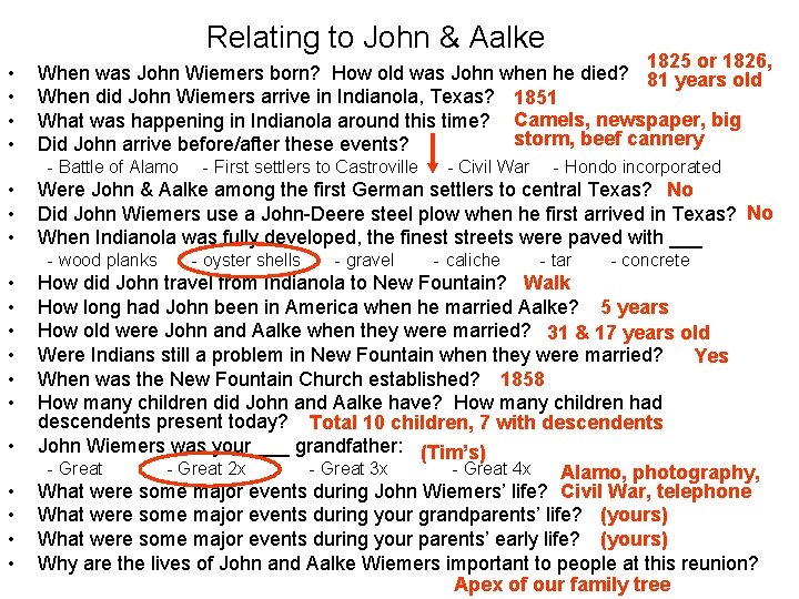 Relating to John & Aalke • • 1825 or 1826, When was John Wiemers