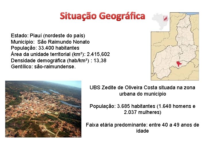 Situação Geográfica Estado: Piauí (nordeste do país) Município: São Raimundo Nonato População: 33. 400