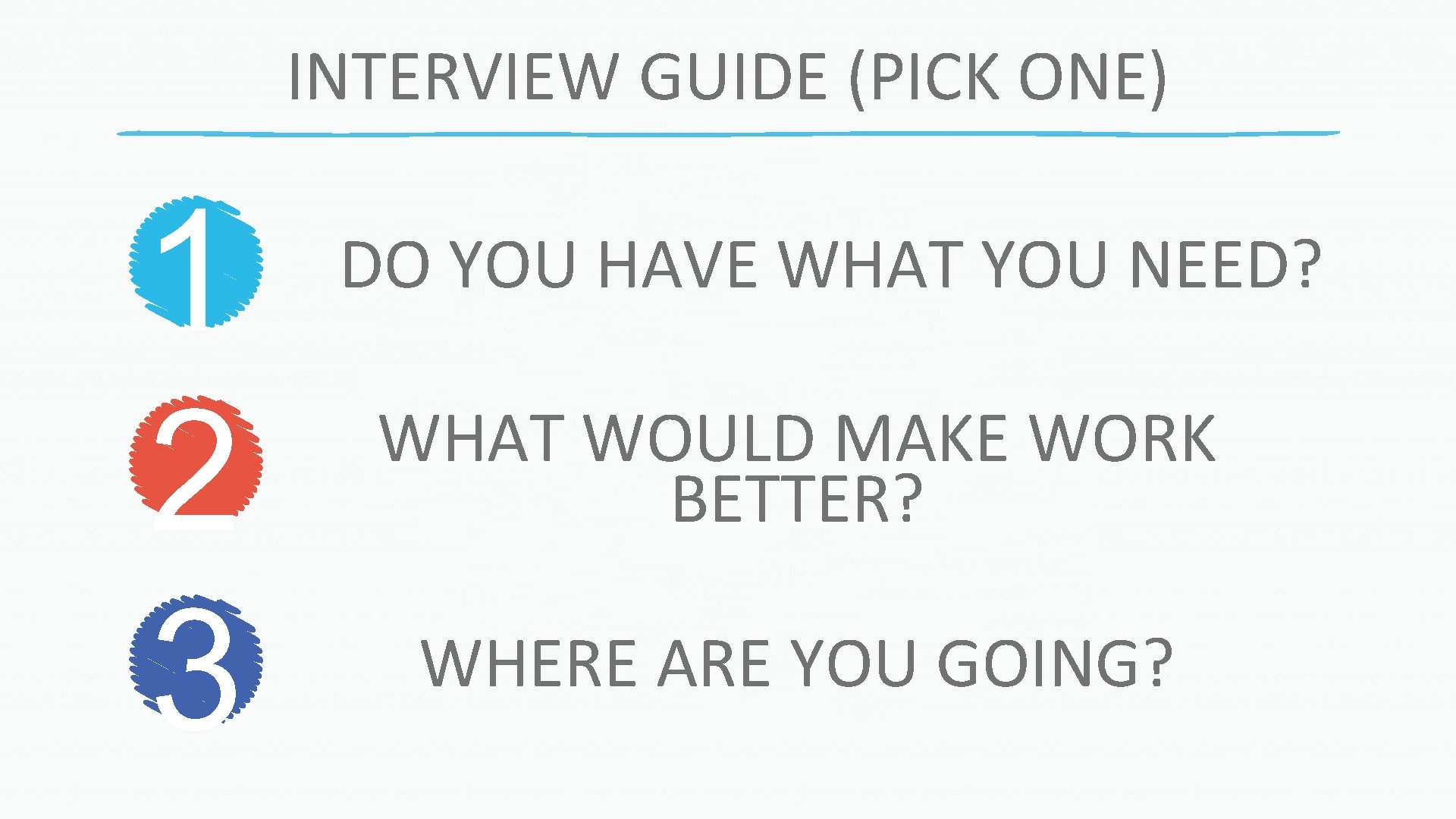 INTERVIEW GUIDE (PICK ONE) 1 2 3 DO YOU HAVE WHAT YOU NEED? WHAT