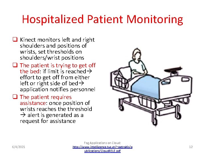 Hospitalized Patient Monitoring q Kinect monitors left and right shoulders and positions of wrists,