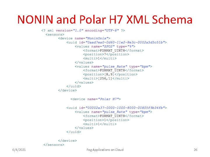 NONIN and Polar H 7 XML Schema 6/4/2021 Fog Applications on Cloud 26 