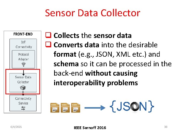 Sensor Data Collector q Collects the sensor data q Converts data into the desirable