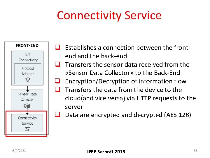 Connectivity Service q Establishes a connection between the frontend and the back-end q Transfers