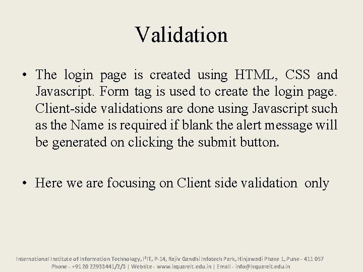Client Side Validation using Java Script Dr Sashikala