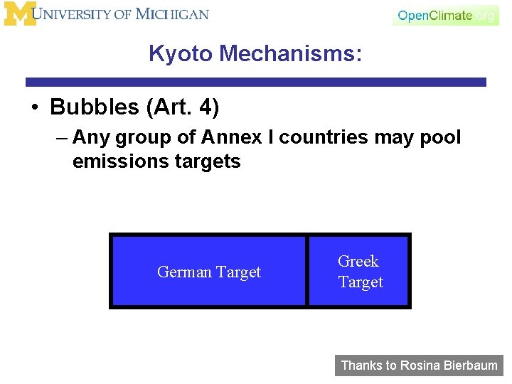 Kyoto Mechanisms: • Bubbles (Art. 4) – Any group of Annex I countries may