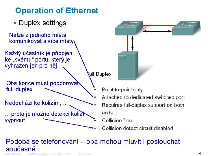 Operation of Ethernet § Duplex settings Nelze z jednoho místa komunikovat s více místy
