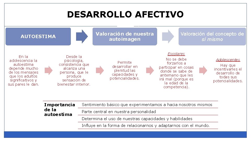 DESARROLLO AFECTIVO Valoración de nuestra autoimagen AUTOESTIMA En la adolescencia la autoestima depende mucho