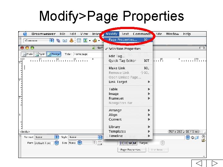 Modify>Page Properties 