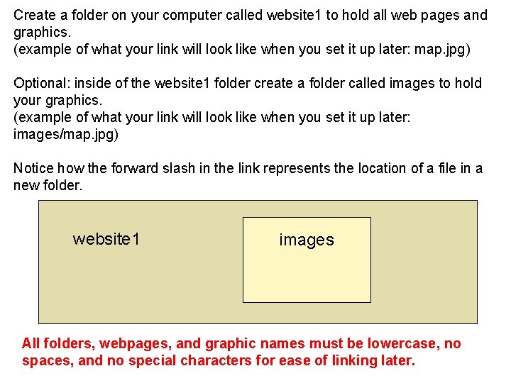 Create a folder on your computer called website 1 to hold all web pages