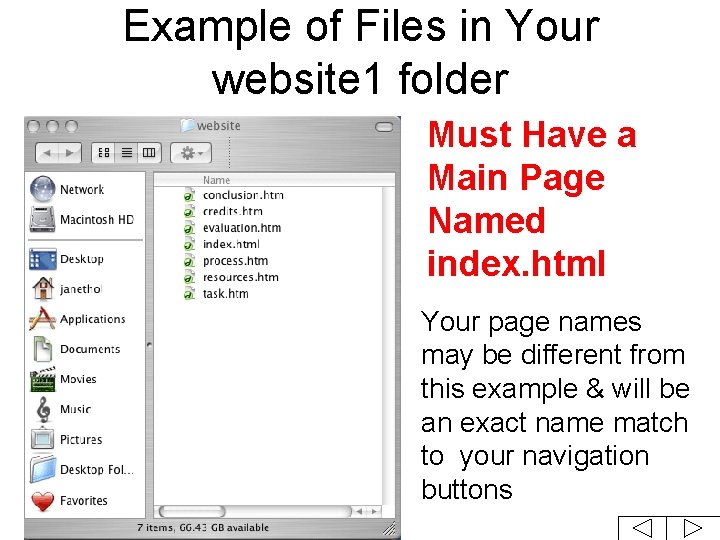 Example of Files in Your website 1 folder Must Have a Main Page Named