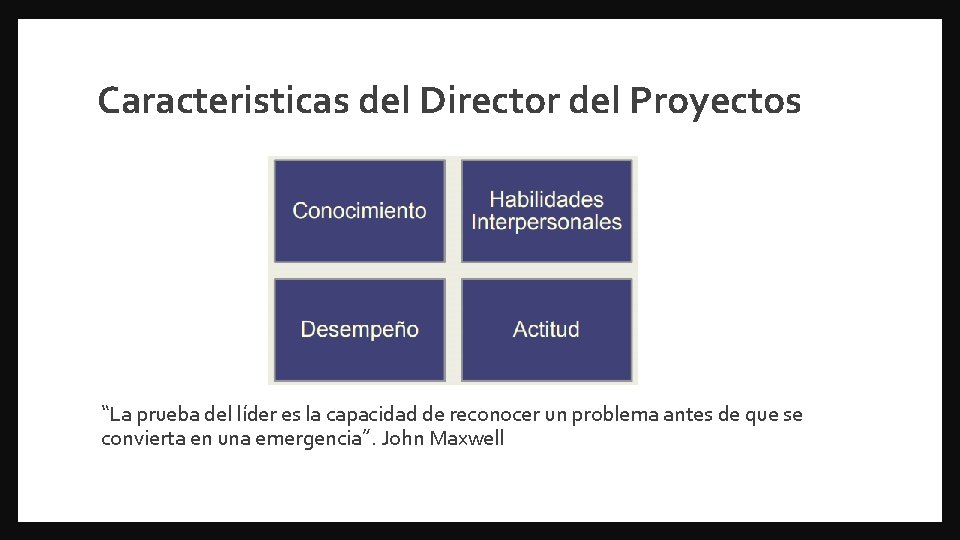 Caracteristicas del Director del Proyectos “La prueba del líder es la capacidad de reconocer