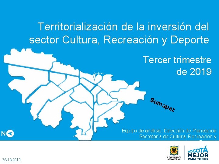 Territorialización de la inversión del sector Cultura, Recreación y Deporte Tercer trimestre de 2019