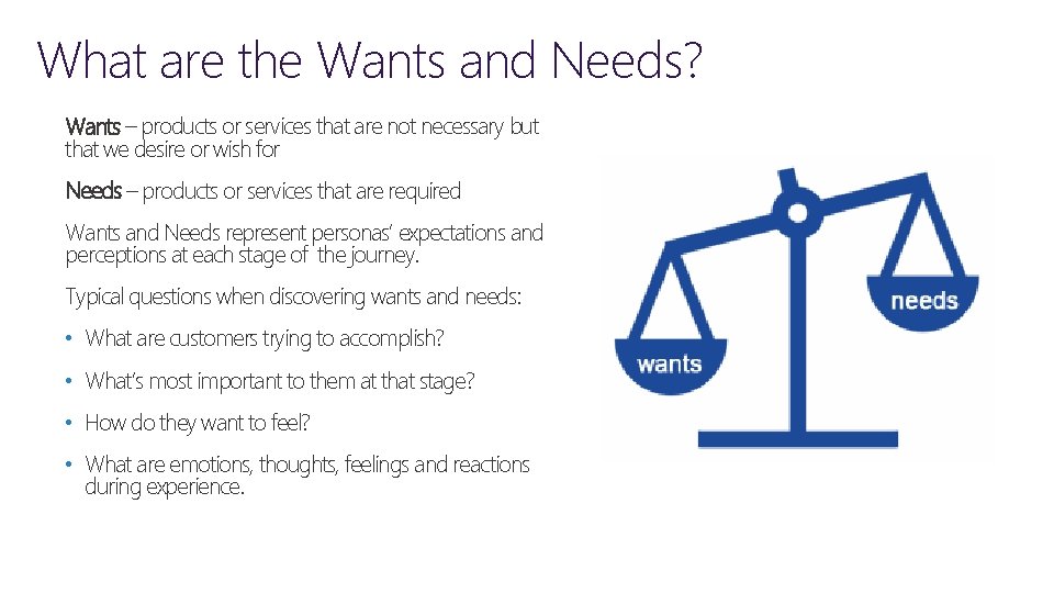 What are the Wants and Needs? Wants – products or services that are not