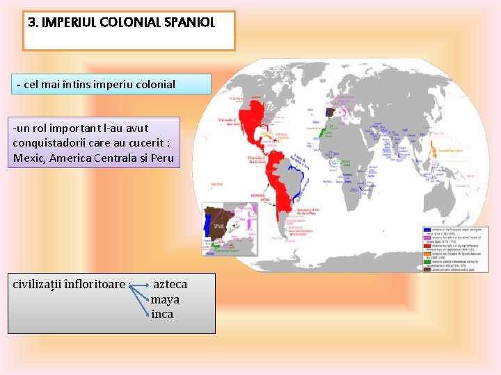 3. IMPERIUL COLONIAL SPANIOL - cel mai întins imperiu colonial -un rol important l-au