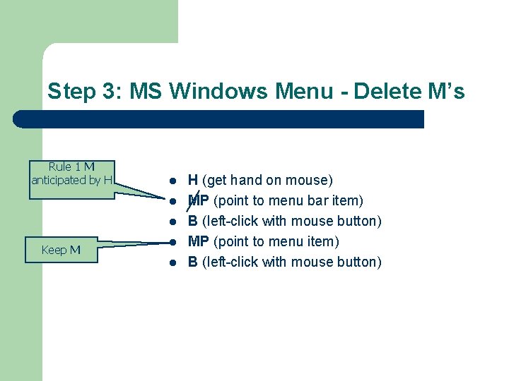 Step 3: MS Windows Menu - Delete M’s Rule 1 M anticipated by H