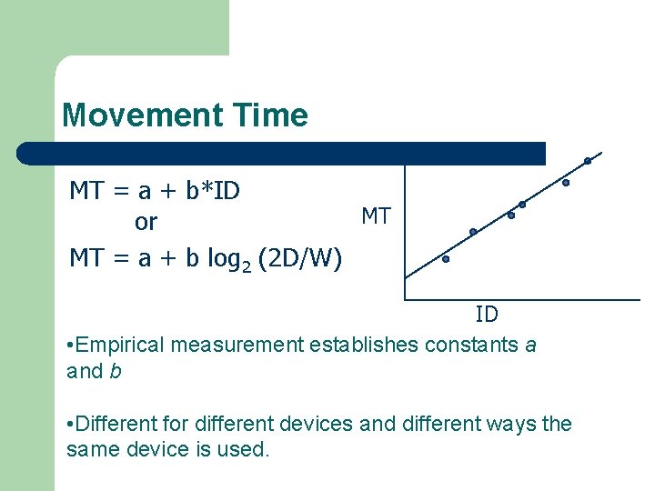 Movement Time MT = a + b*ID MT or MT = a + b