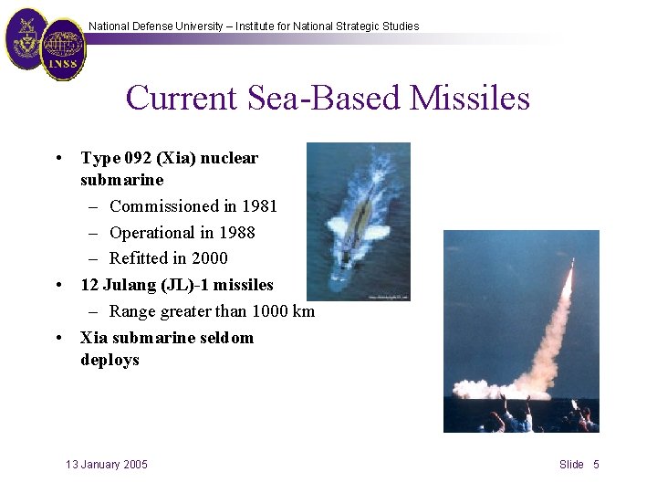 National Defense University – Institute for National Strategic Studies Current Sea-Based Missiles • Type
