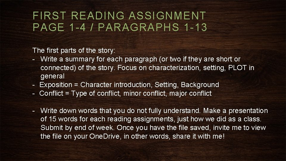 FIRST READING ASSIGNMENT PAGE 1 -4 / PARAGRAPHS 1 -13 The first parts of