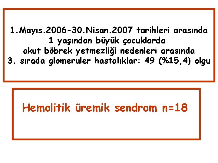 1. Mayıs. 2006 -30. Nisan. 2007 tarihleri arasında 1 yaşından büyük çocuklarda akut böbrek