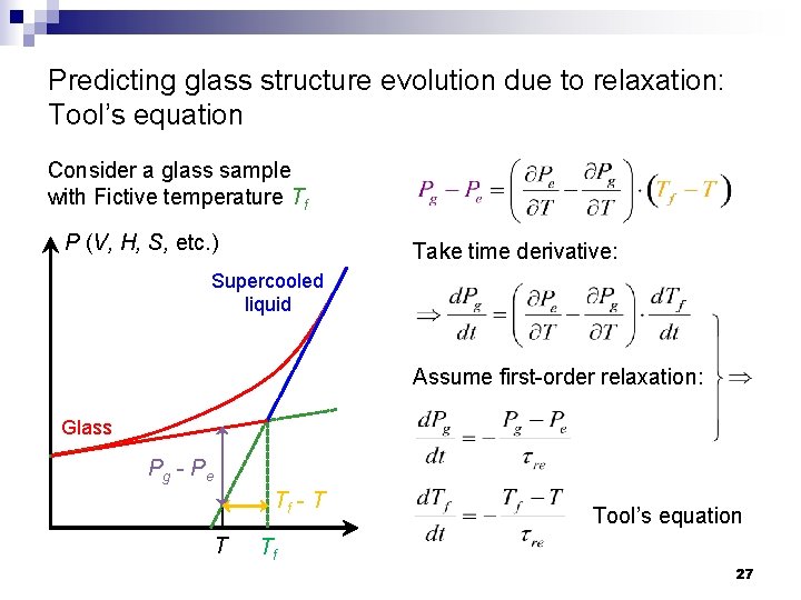 Predicting glass structure evolution due to relaxation: Tool’s equation Consider a glass sample with