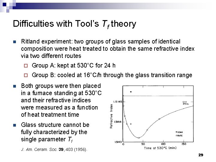 Difficulties with Tool’s Tf theory n Ritland experiment: two groups of glass samples of