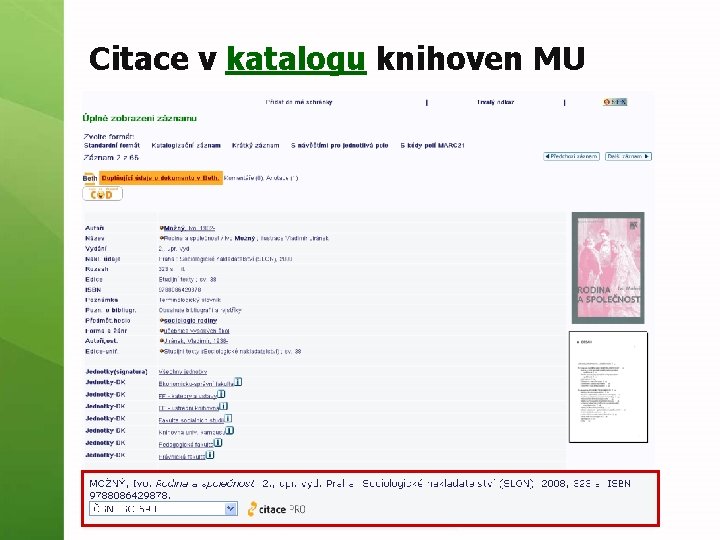 Citace v katalogu knihoven MU 