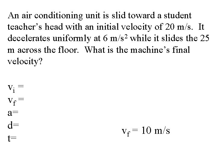 An air conditioning unit is slid toward a student teacher’s head with an initial