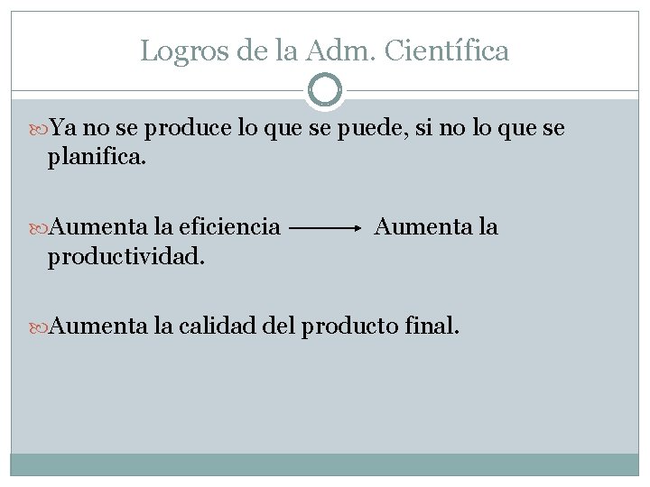 Logros de la Adm. Científica Ya no se produce lo que se puede, si