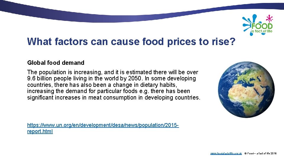 What factors can cause food prices to rise? Global food demand The population is