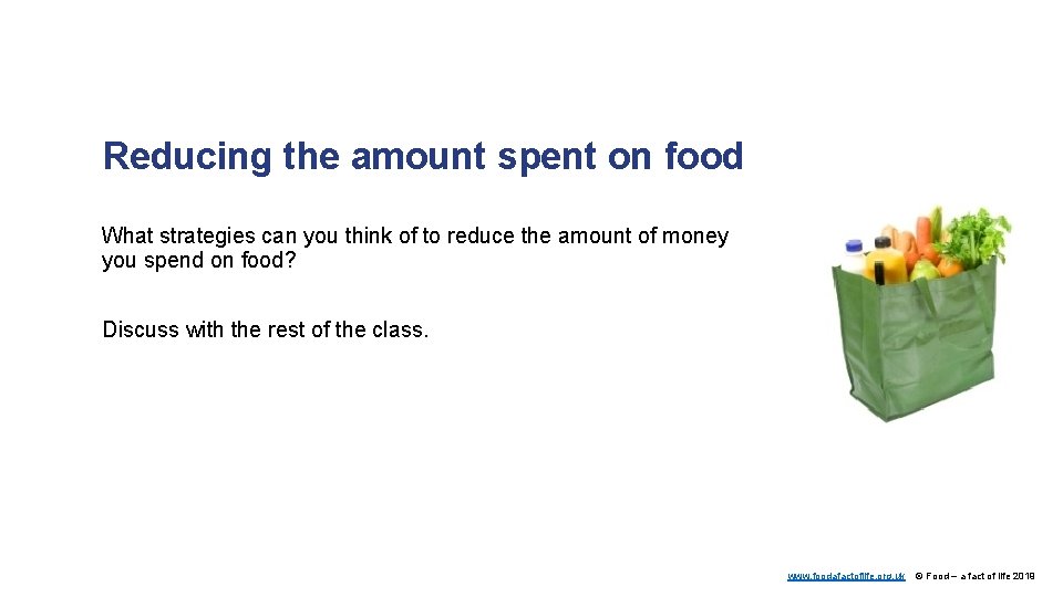 Reducing the amount spent on food What strategies can you think of to reduce