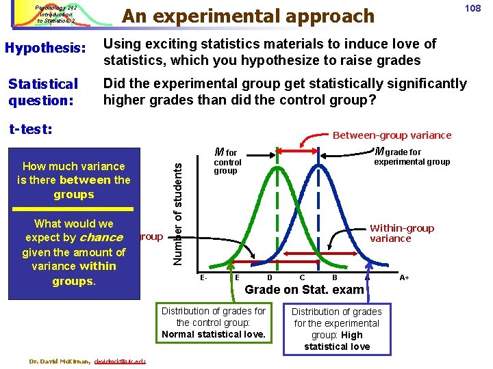 Psychology 242 Introduction to Statistics, 2 108 An experimental approach Hypothesis: Using exciting statistics