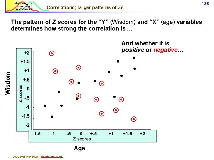 Psychology 242 Introduction to Statistics, 2 126 Correlations; larger patterns of Zs The pattern