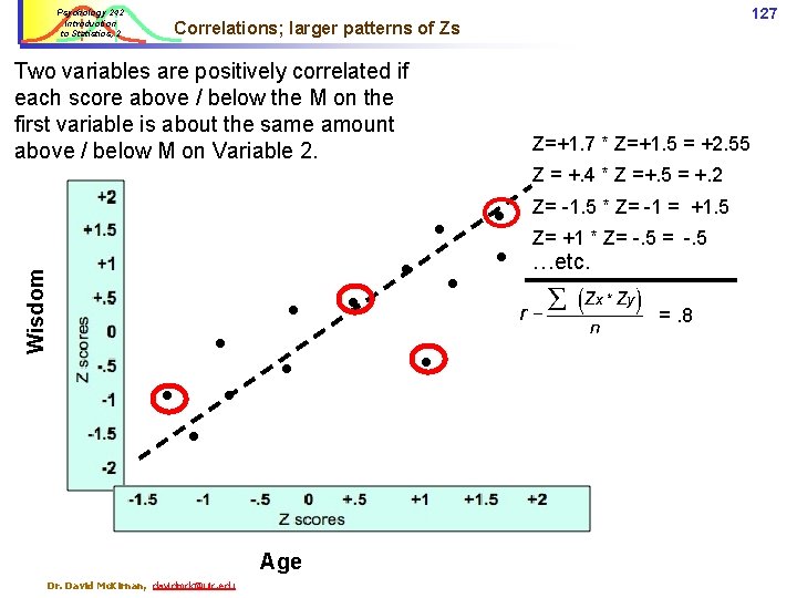 Psychology 242 Introduction to Statistics, 2 127 Correlations; larger patterns of Zs Two variables
