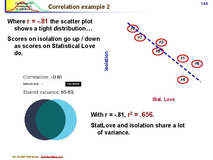 Psychology 242 Introduction to Statistics, 2 144 Correlation example 2 Where r = -.