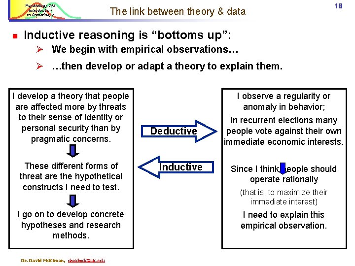 Psychology 242 Introduction to Statistics, 2 n The link between theory & data 18