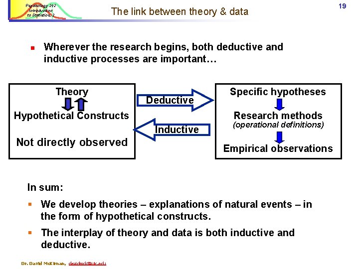 Psychology 242 Introduction to Statistics, 2 n The link between theory & data Wherever
