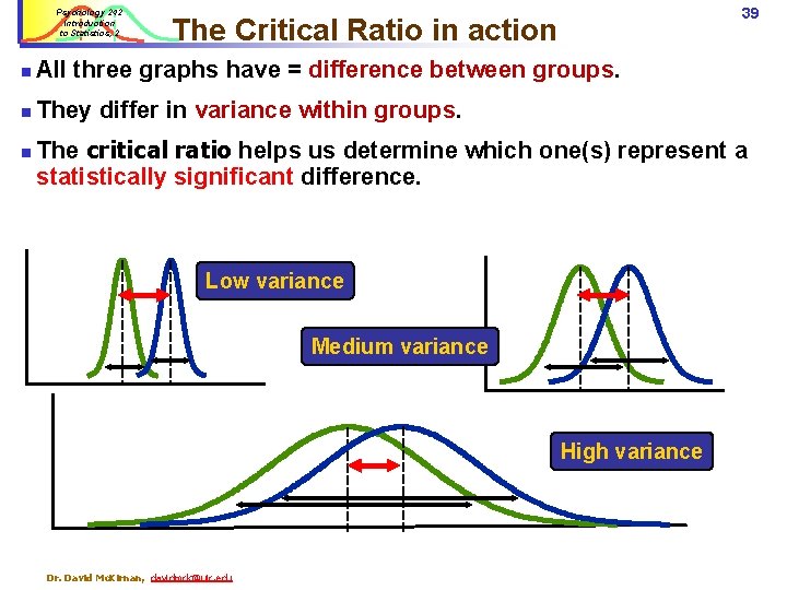 Psychology 242 Introduction to Statistics, 2 39 The Critical Ratio in action n All